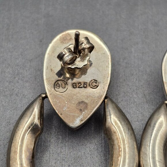VTG Sterling Doorknocker Earrings 1.5" Signed SU Thailand Hollow-Form 8.49g - Picture 5 of 9